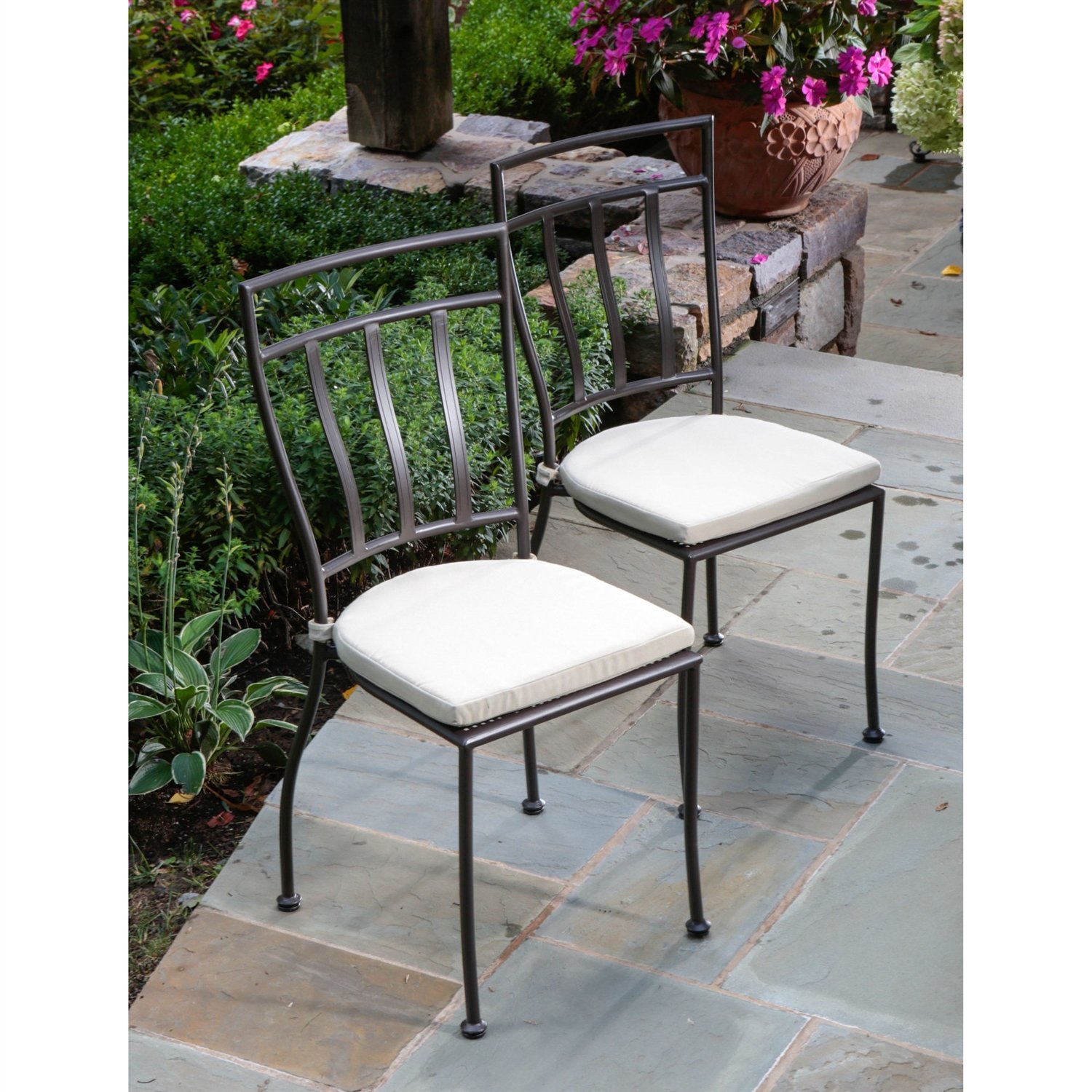 Set of 2 Wrought Iron Outdoor Patio Bistro Chairs with Cushions