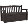 Outdoor Garden Bench with Arm Rest and Storage Box in Dark Brown