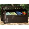 Outdoor Garden Bench with Arm Rest and Storage Box in Dark Brown