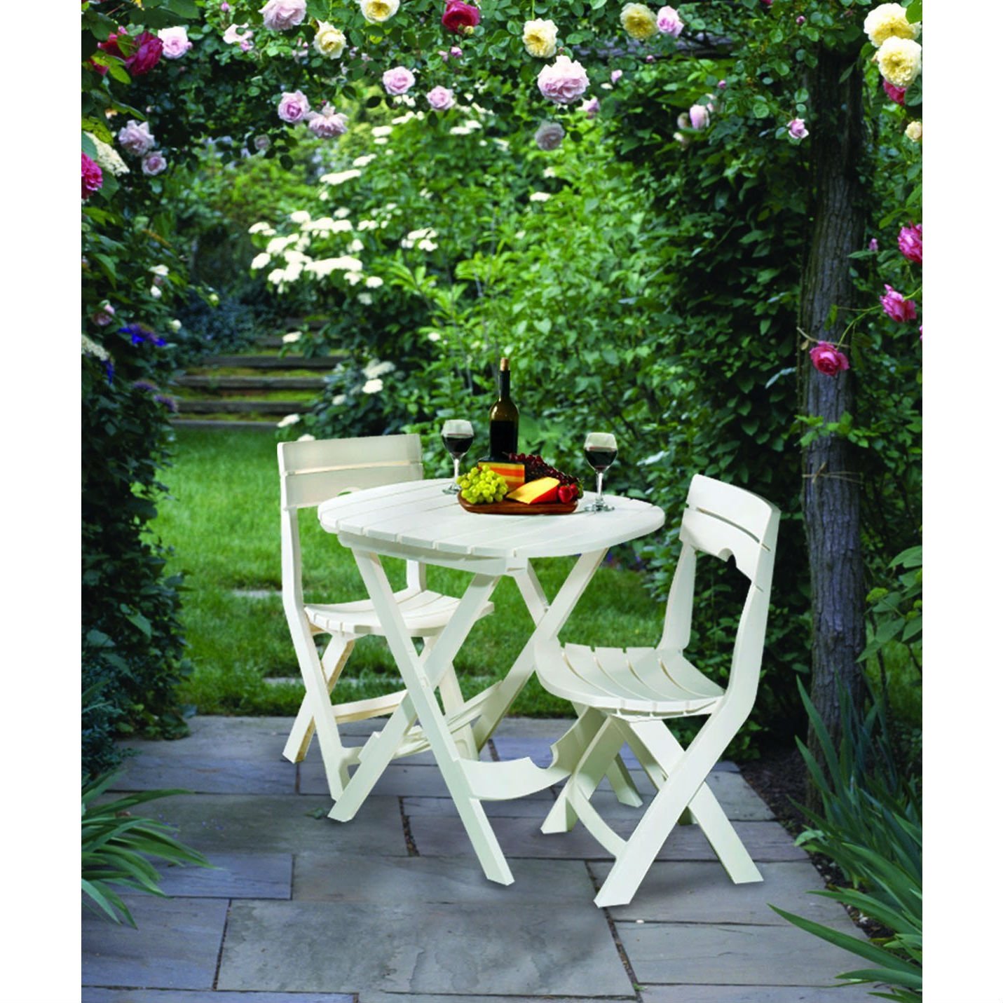 3Piece Folding Outdoor Patio Furniture Bistro Set in White