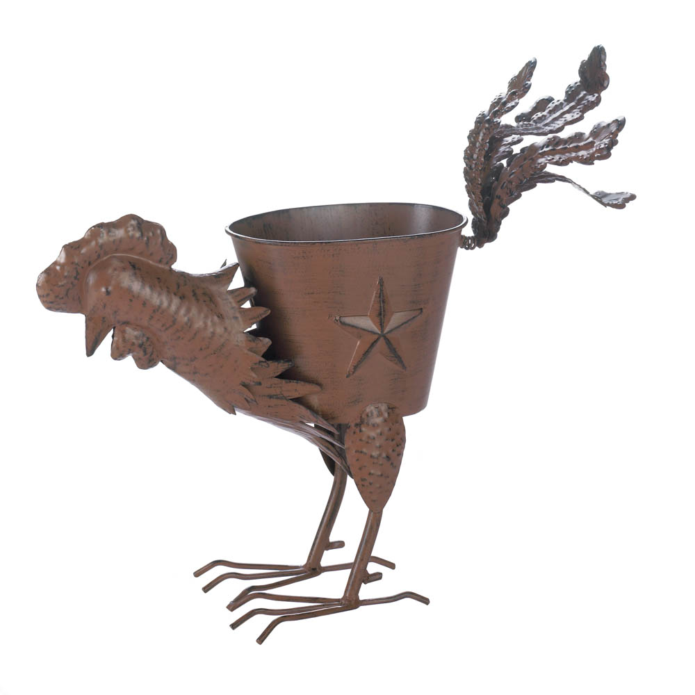 Rooster Planter With Multiple Feathers